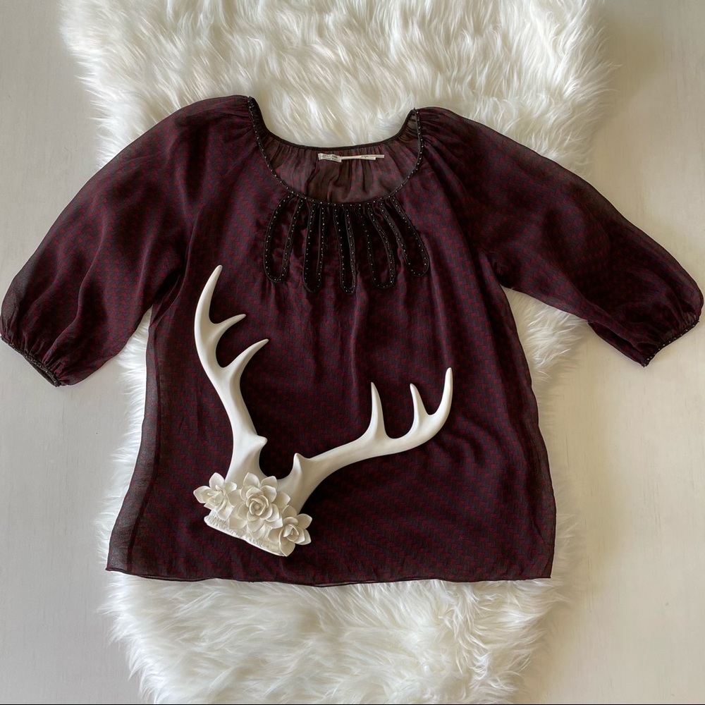 Leon Max Sheer Blouse Burgundy Medium w/ Camisole